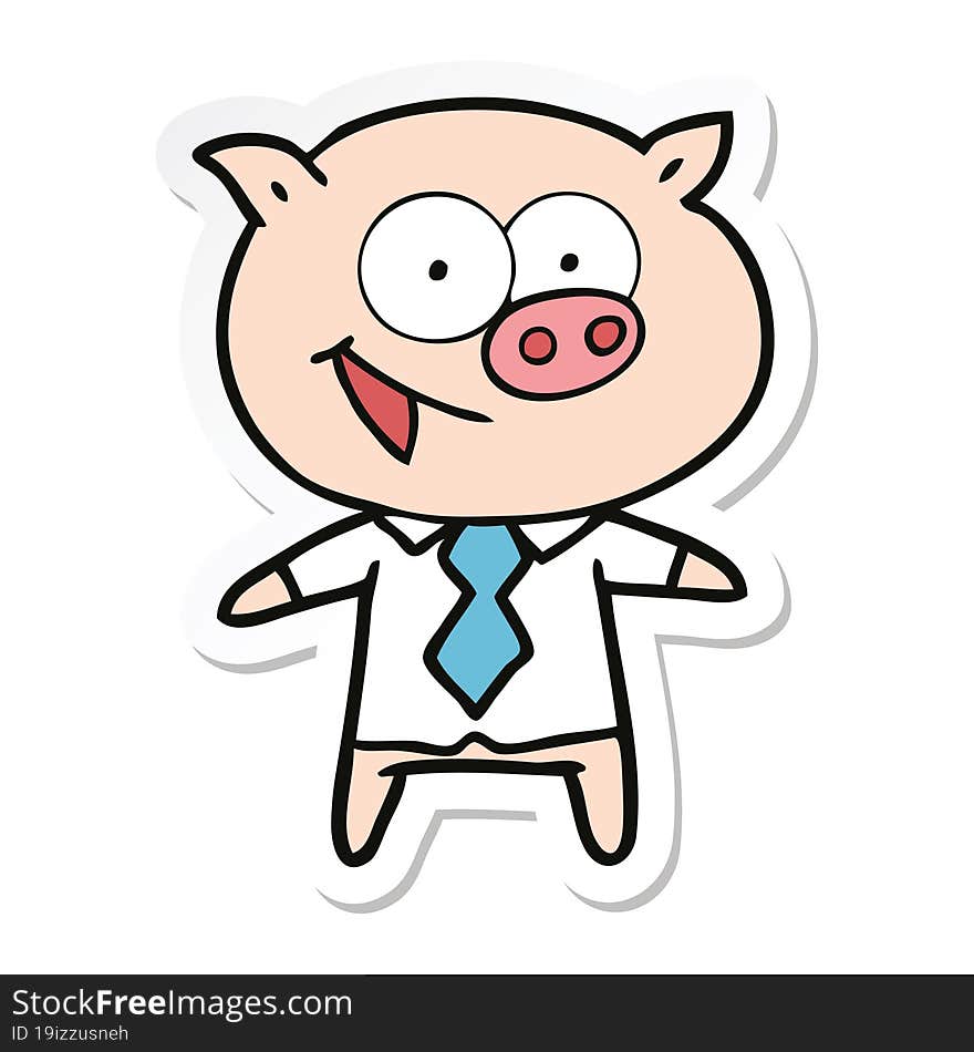 sticker of a cheerful pig in office clothes