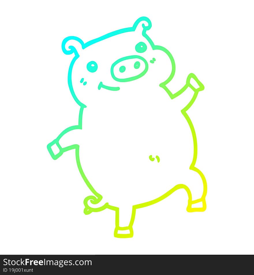 cold gradient line drawing cartoon dancing pig