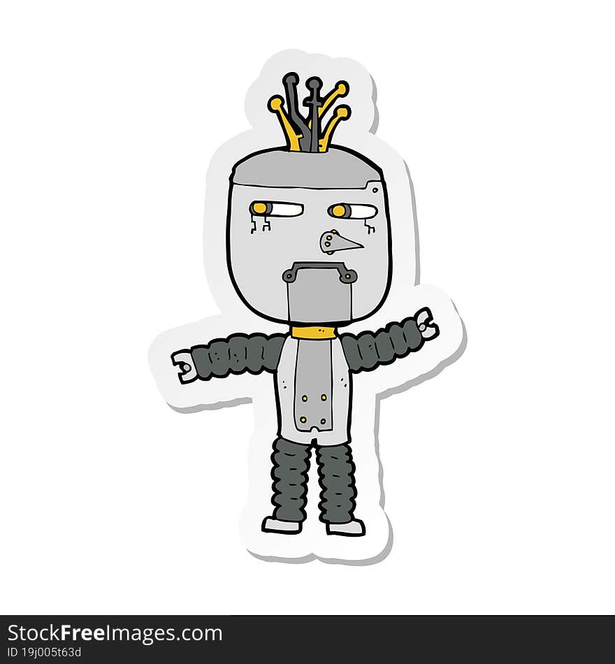 sticker of a cartoon waving robot