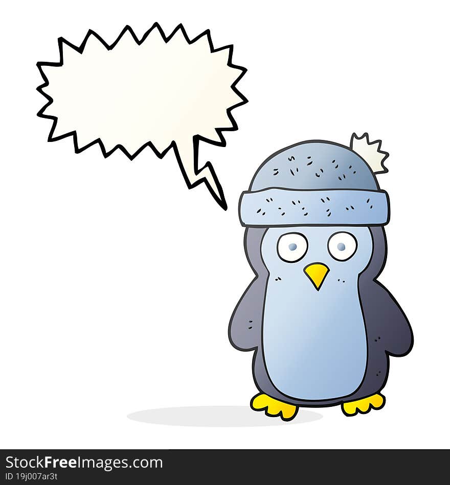 freehand drawn speech bubble cartoon penguin