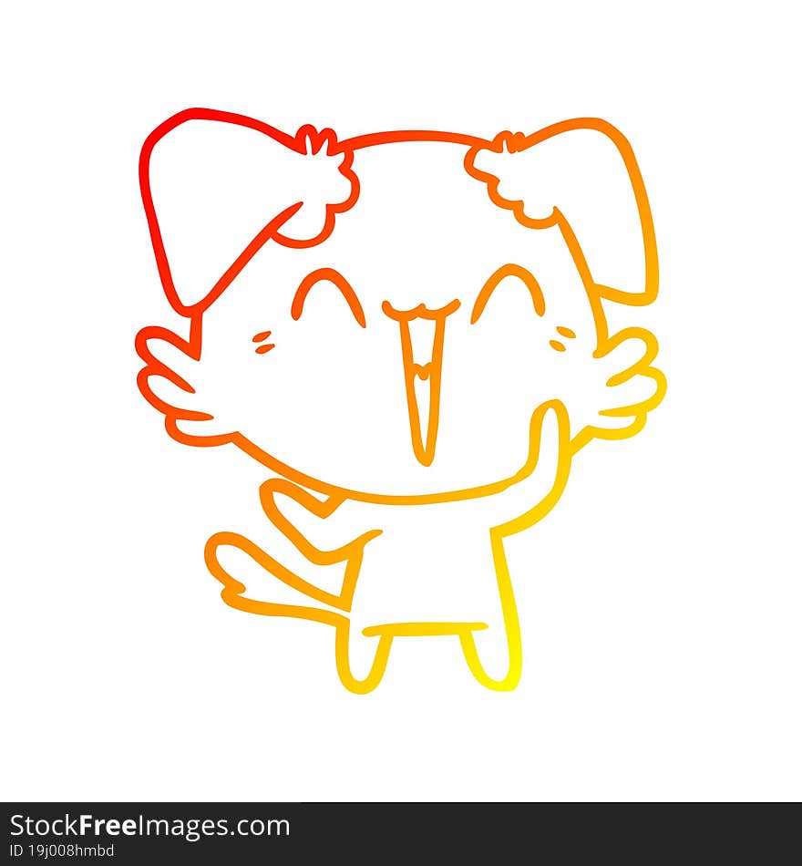 Warm Gradient Line Drawing Happy Little Dog Cartoon