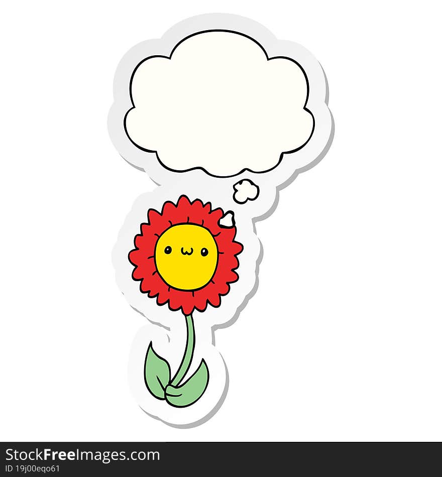 cartoon flower and thought bubble as a printed sticker