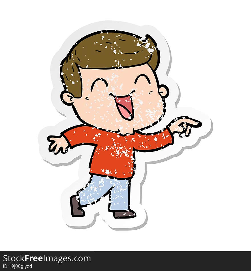 Distressed Sticker Of A Cartoon Man Laughing