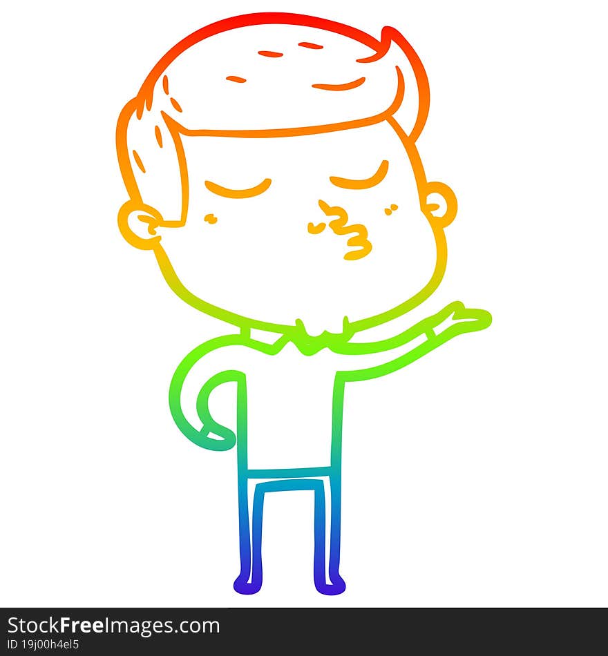 rainbow gradient line drawing of a cartoon model guy pouting