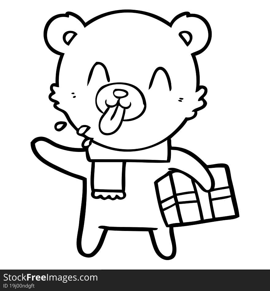 rude cartoon bear with present. rude cartoon bear with present