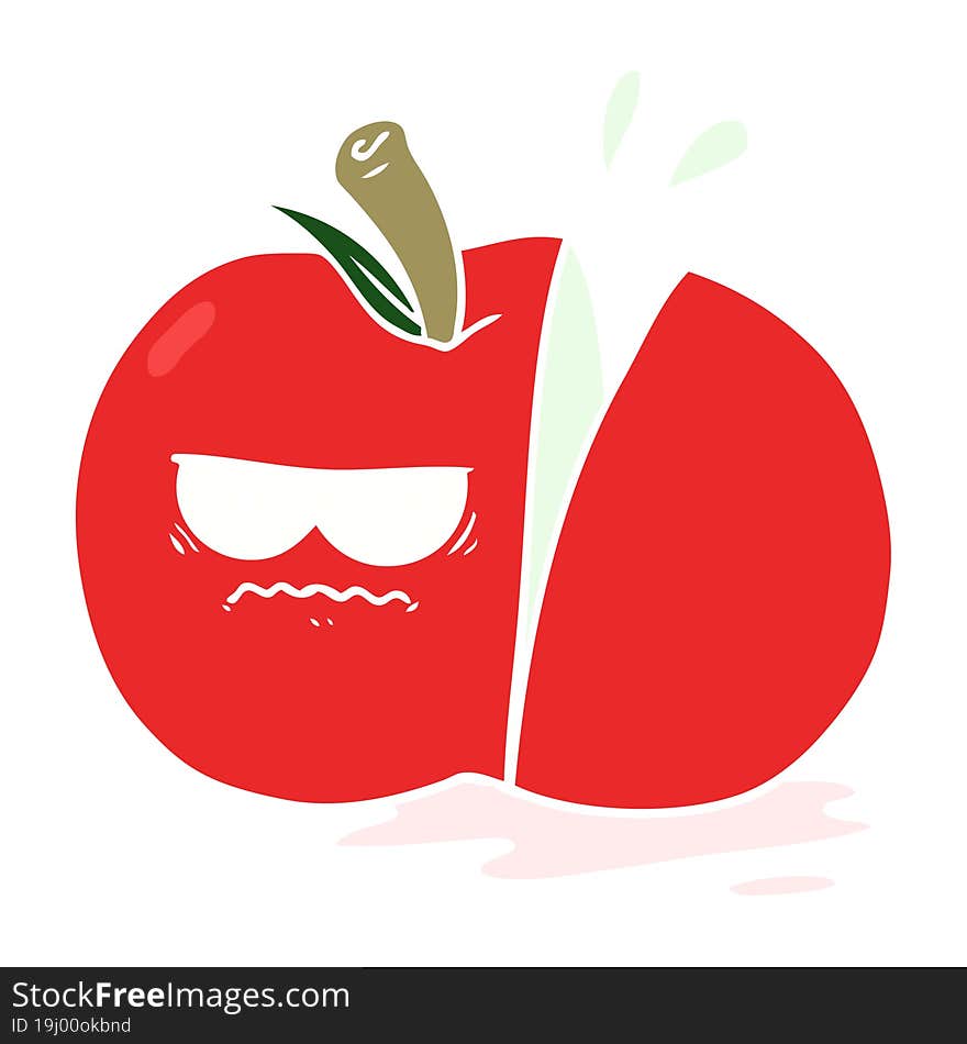 flat color style cartoon angry sliced apple