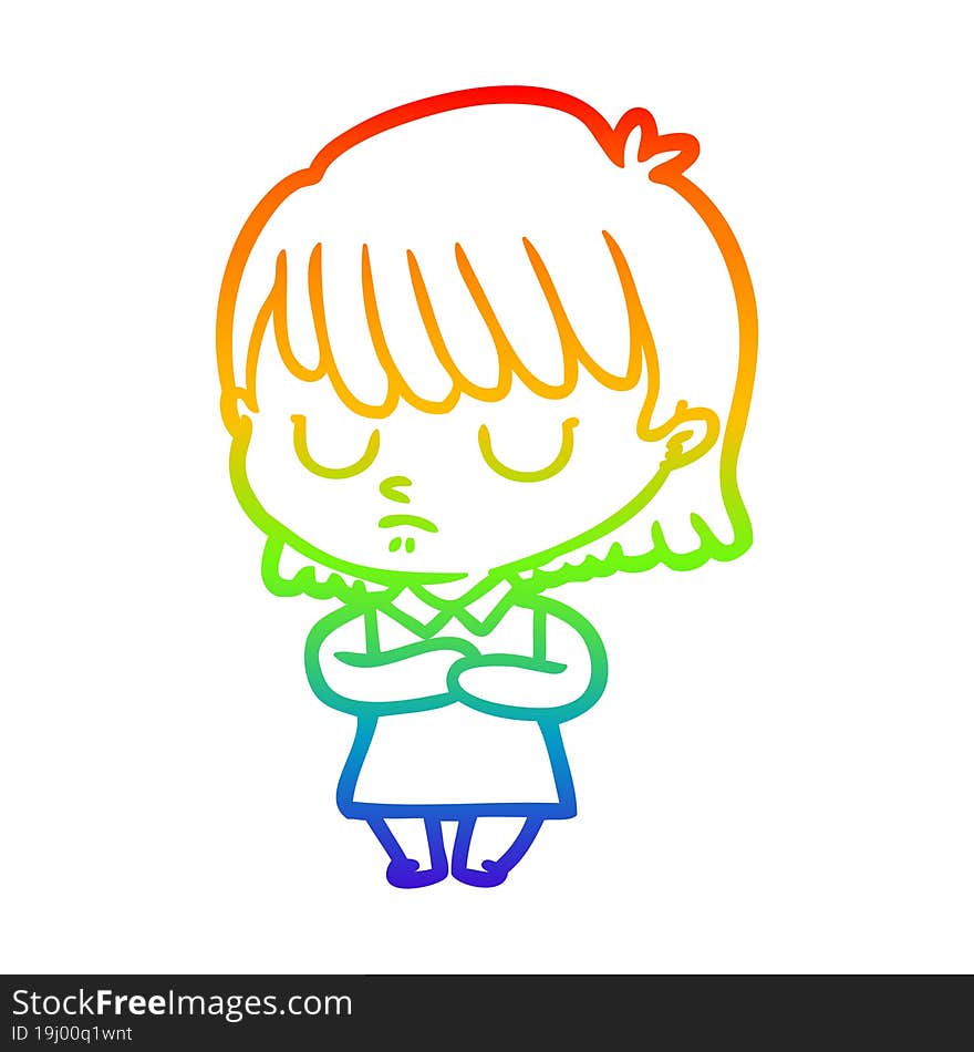 rainbow gradient line drawing of a cartoon woman