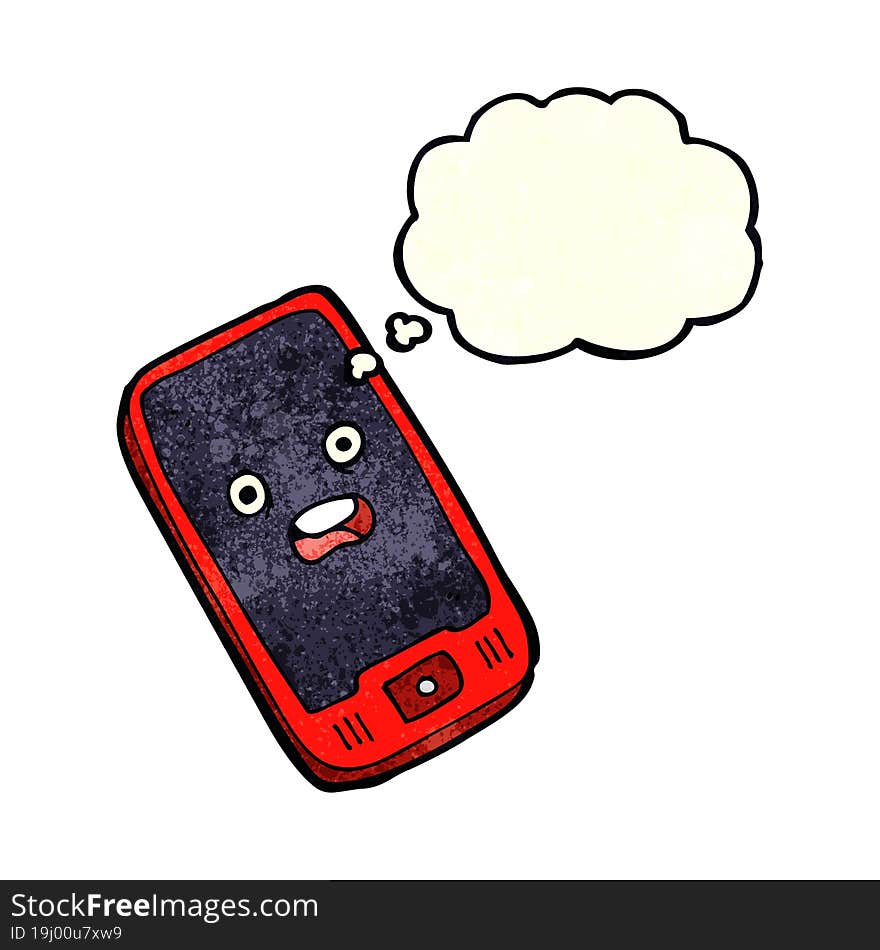 cartoon mobile phone with thought bubble