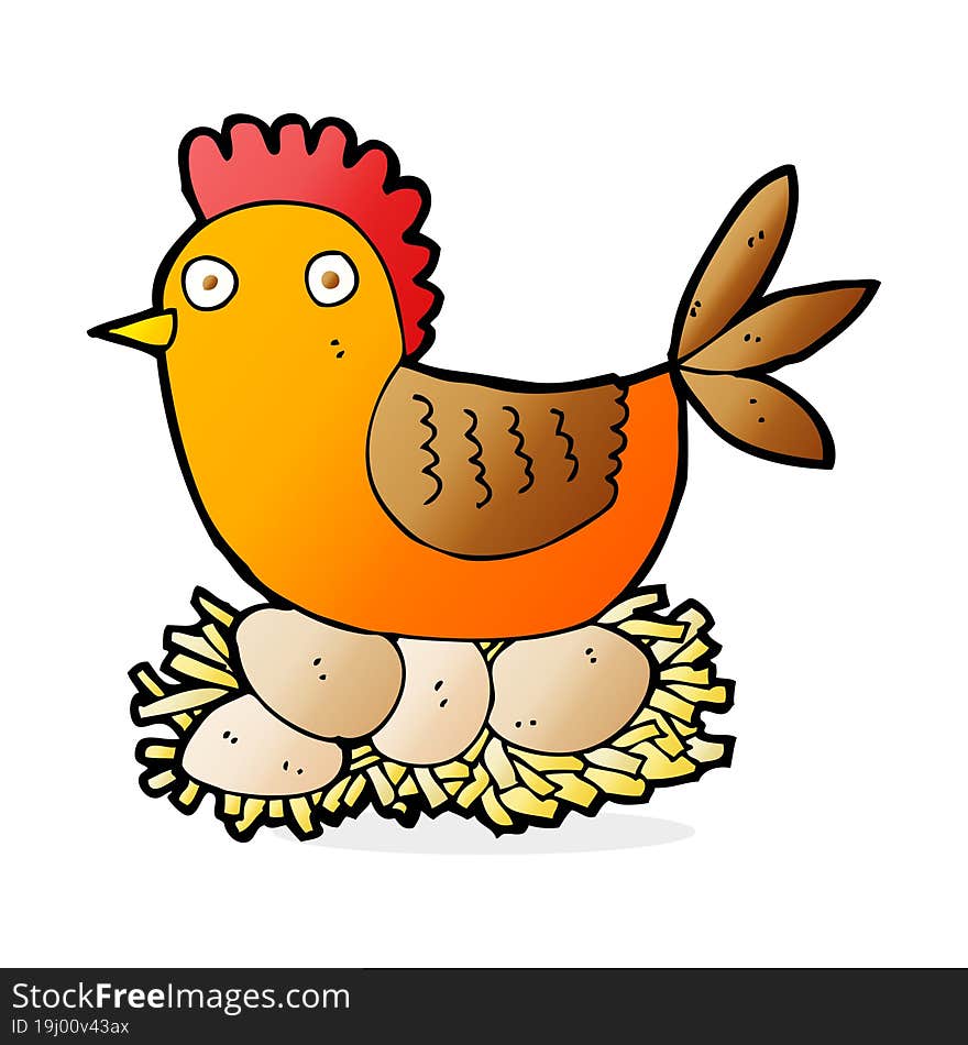 cartoon hen on eggs