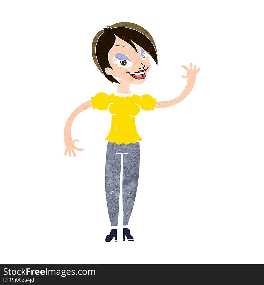 cartoon woman waving