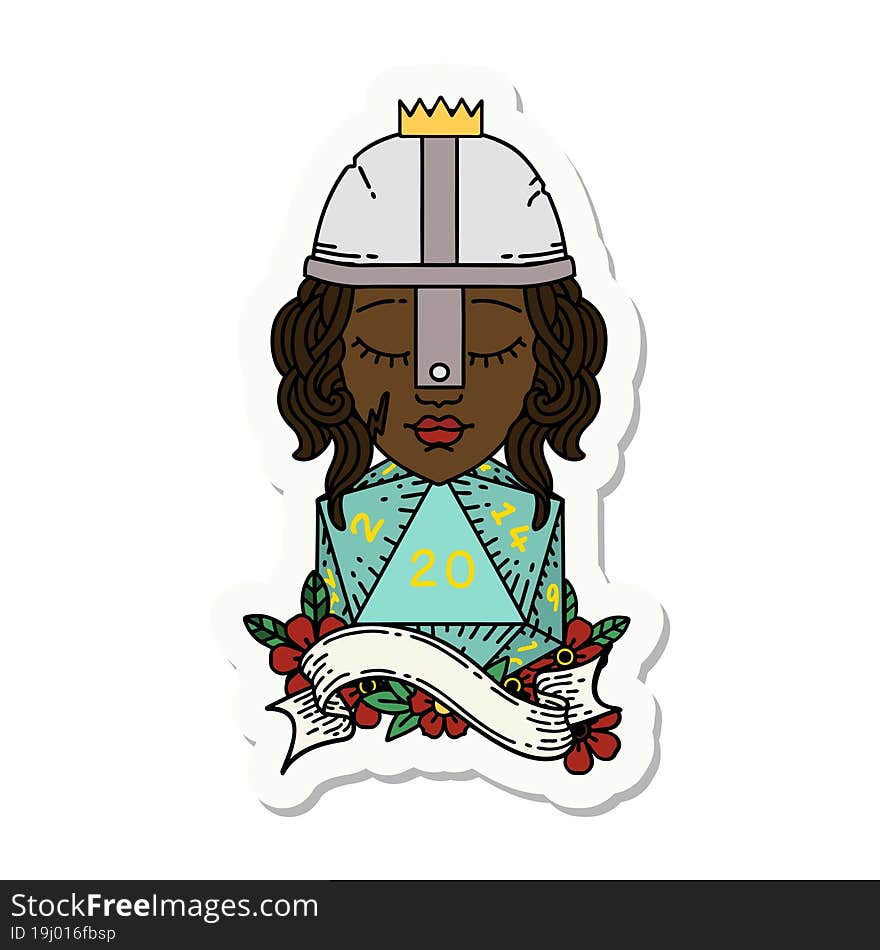 human fighter with natural twenty dice roll sticker