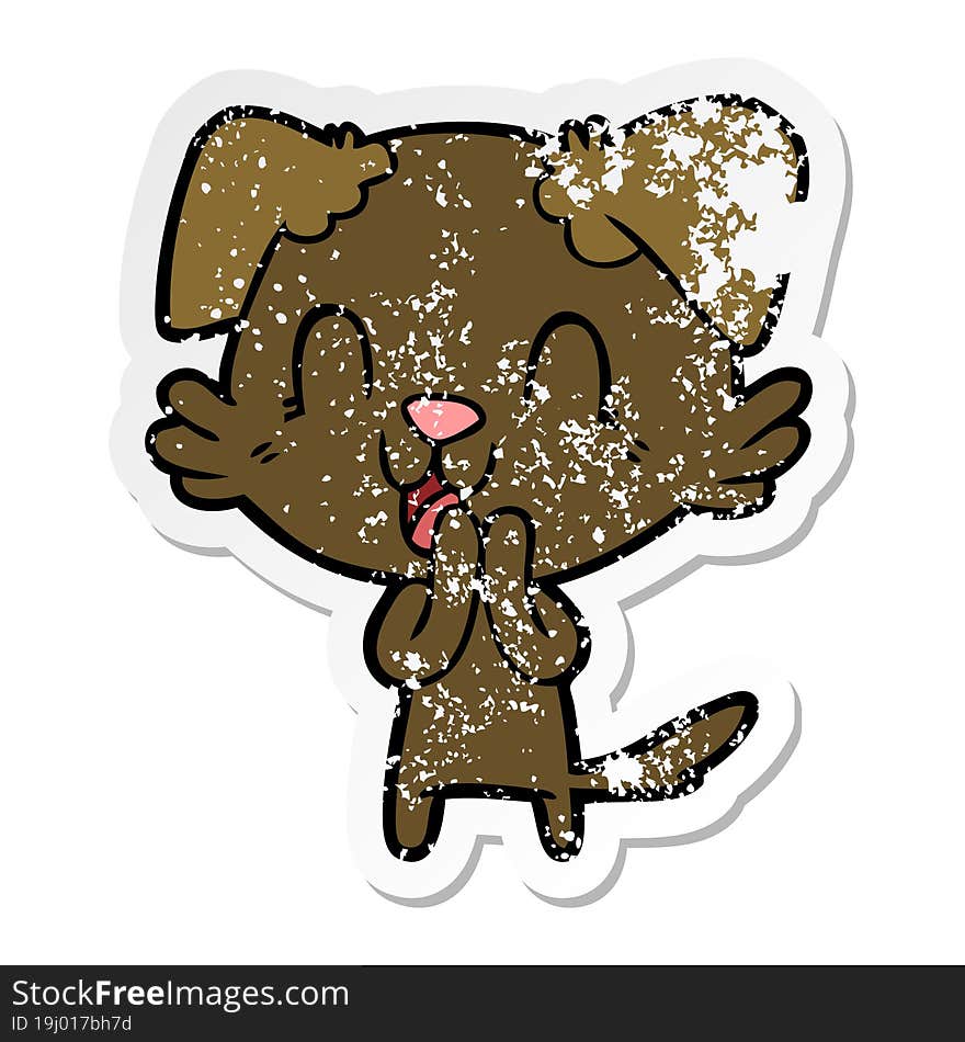 distressed sticker of a laughing cartoon dog