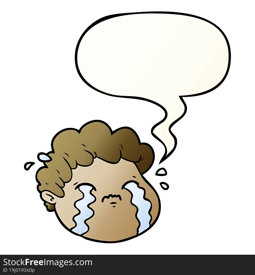 cartoon crying boy with speech bubble in smooth gradient style