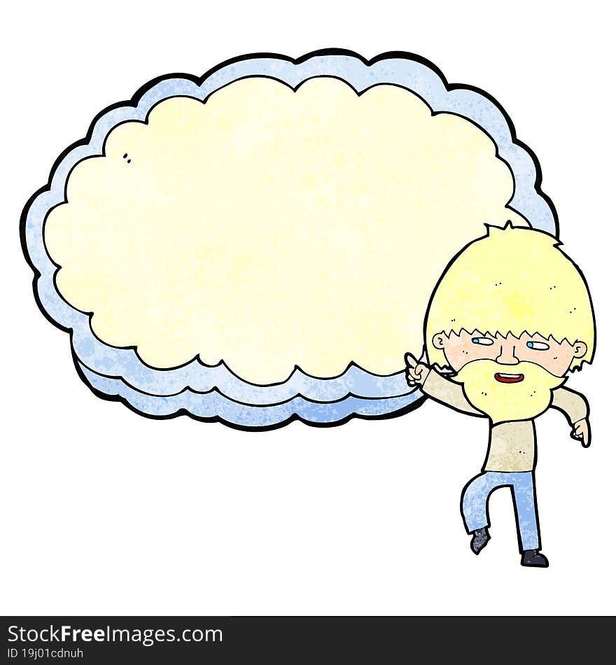 Cartoon Man Pointing At Text Cloud Space