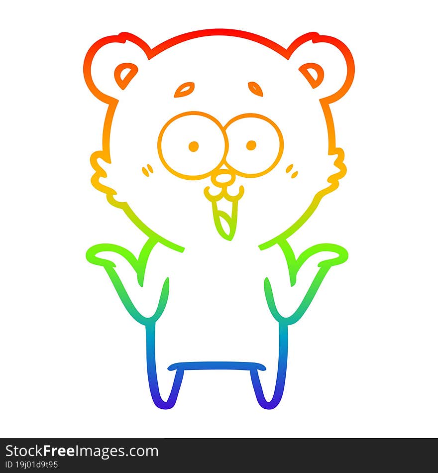 rainbow gradient line drawing of a laughing teddy  bear cartoon