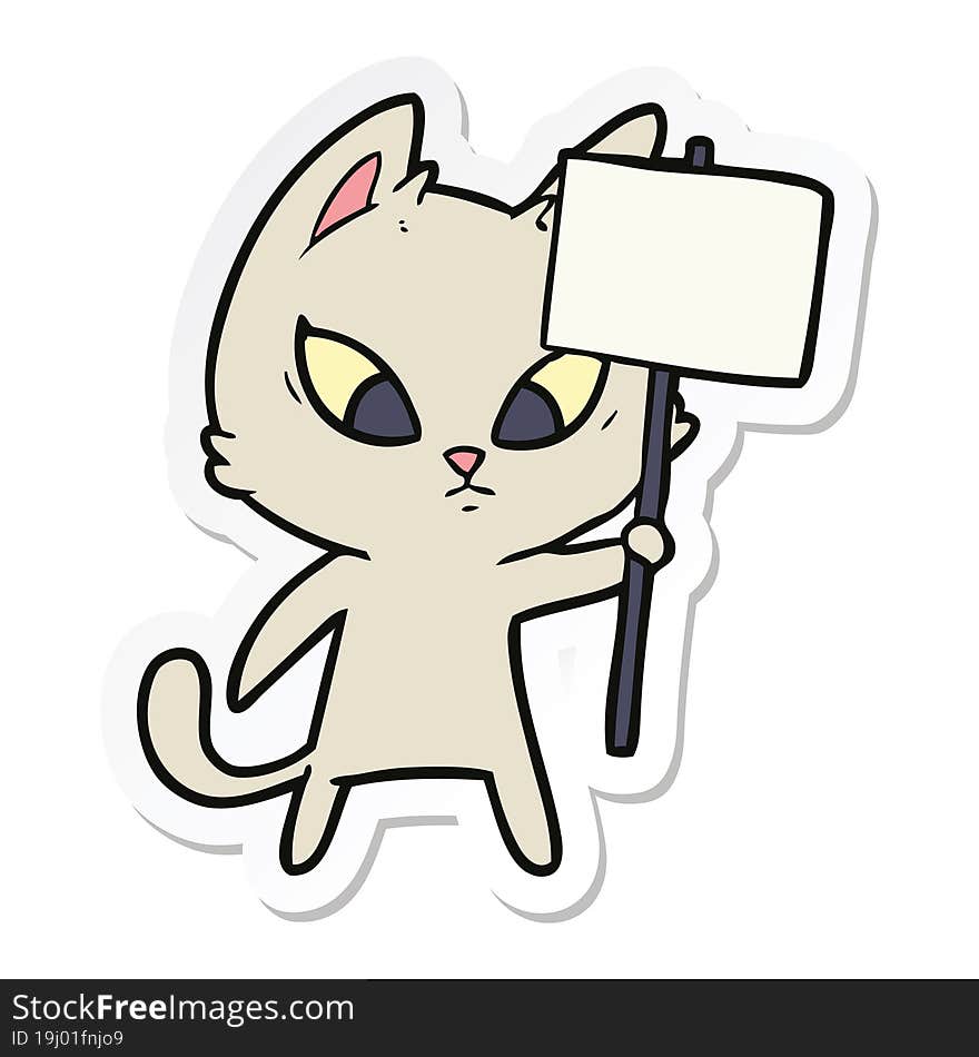 sticker of a confused cartoon cat with protest sign