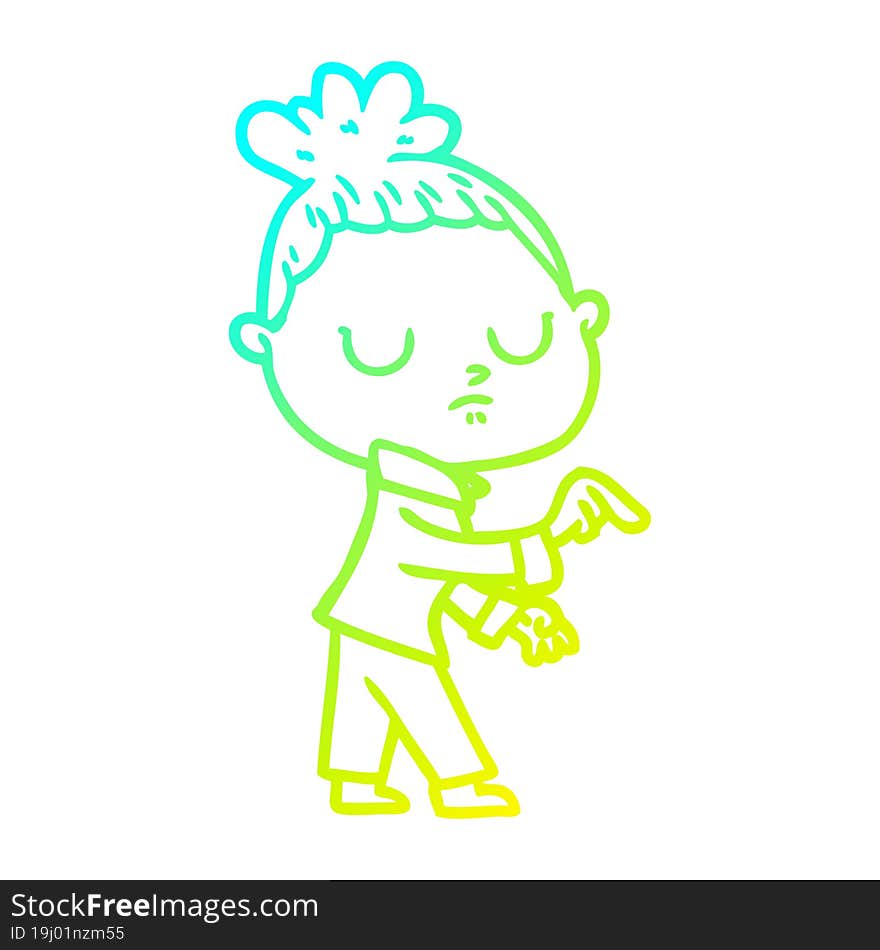 cold gradient line drawing cartoon calm woman