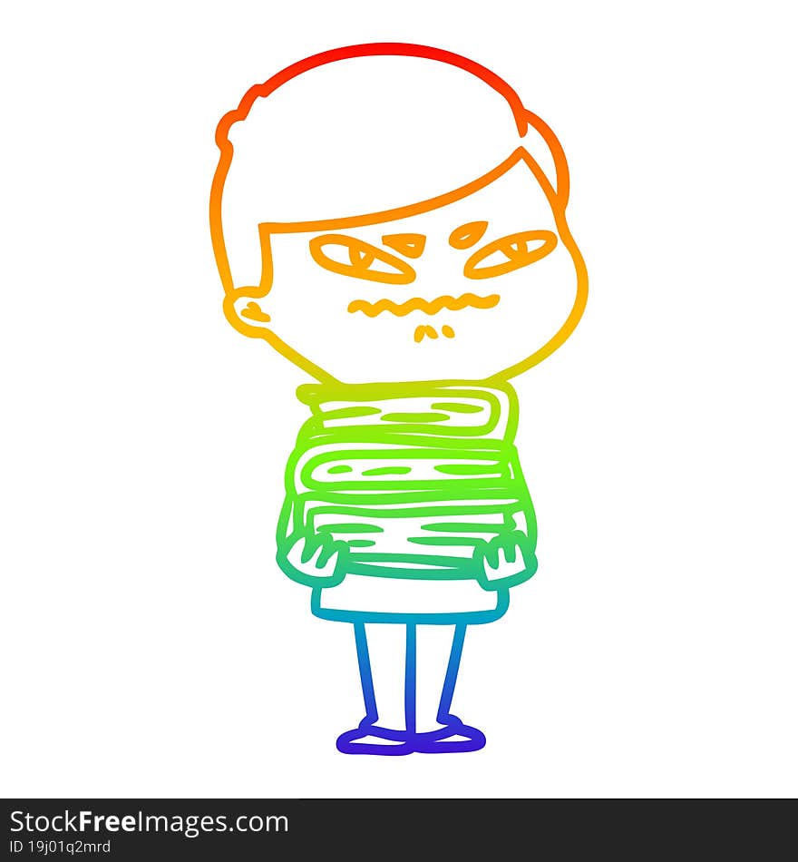 rainbow gradient line drawing of a cartoon angry man