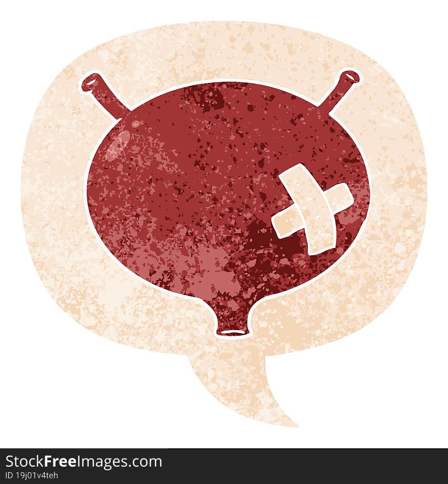 cartoon bladder and speech bubble in retro textured style