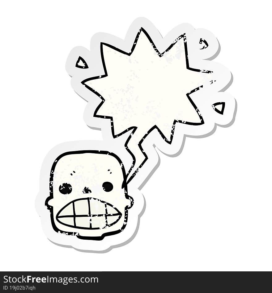 Cartoon Skull And Speech Bubble Distressed Sticker