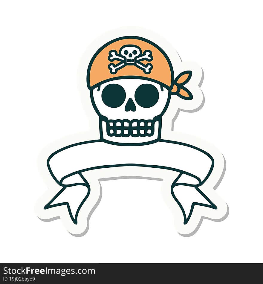 tattoo sticker with banner of a pirate skull