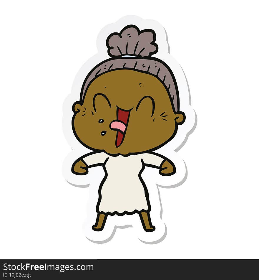 sticker of a cartoon happy old woman