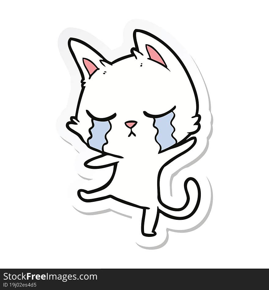 sticker of a crying cartoon cat performing a dance