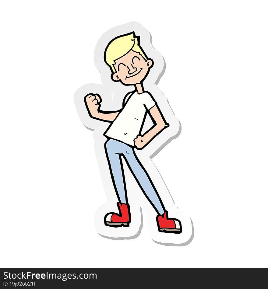 sticker of a cartoon celebrating man