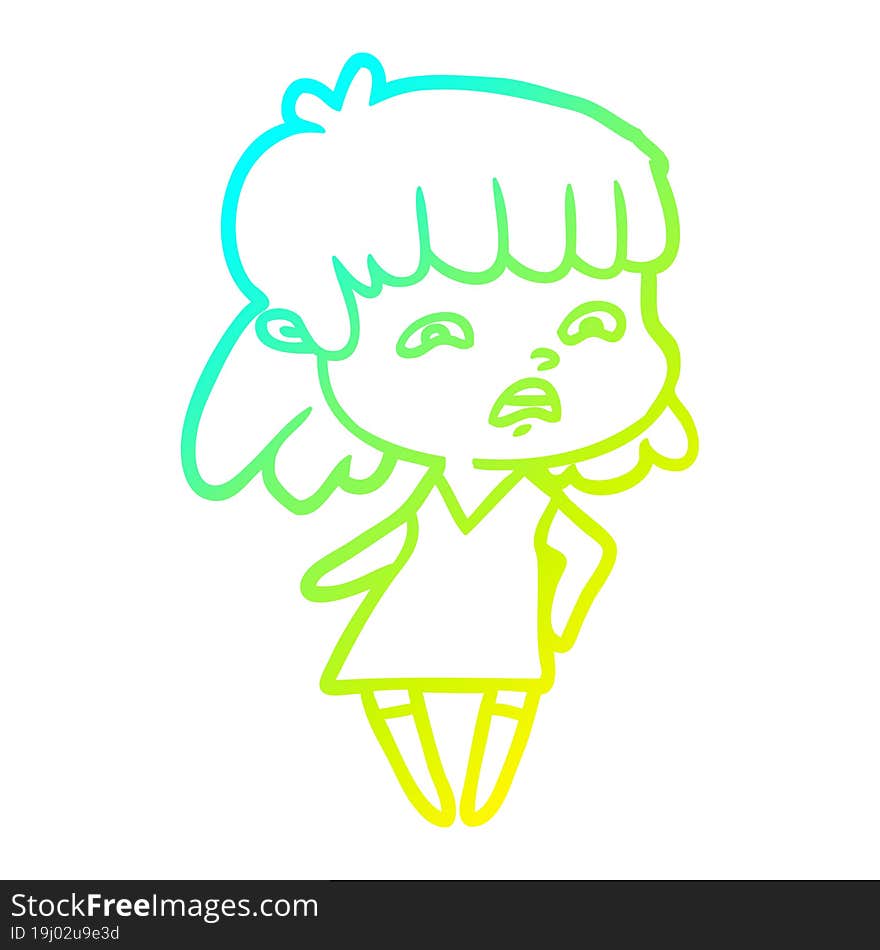 Cold Gradient Line Drawing Cartoon Worried Woman