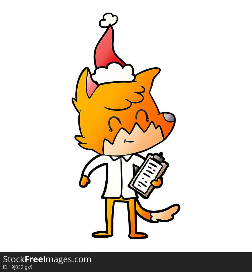 gradient cartoon of a friendly fox manager wearing santa hat