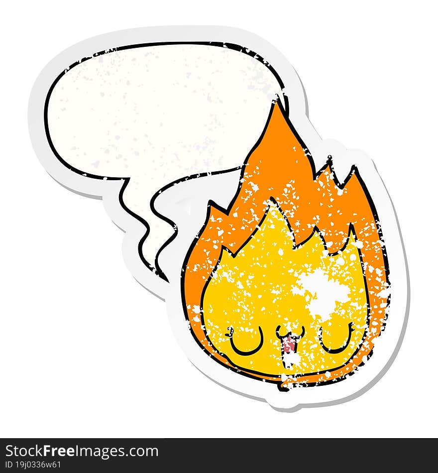 cartoon flame and face and speech bubble distressed sticker