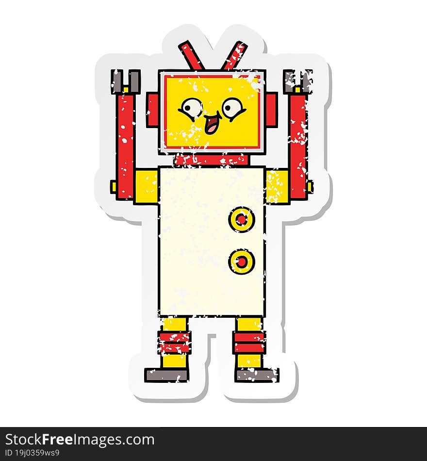 distressed sticker of a cute cartoon robot