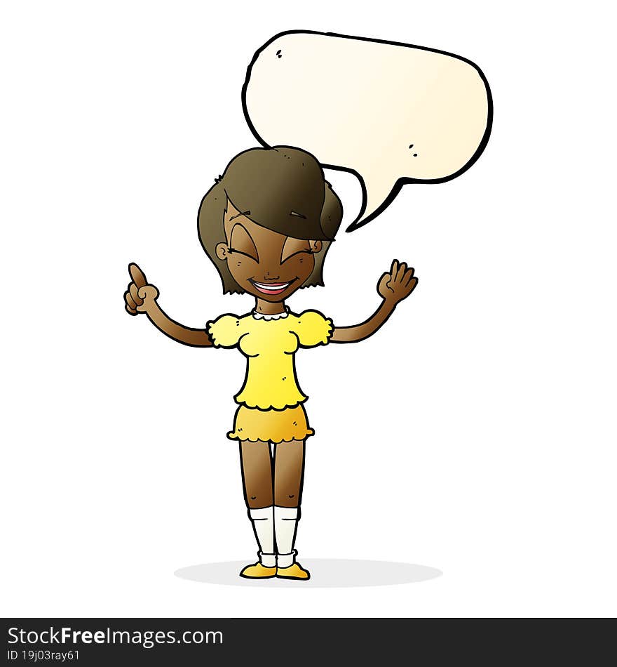 cartoon pretty girl with idea with speech bubble