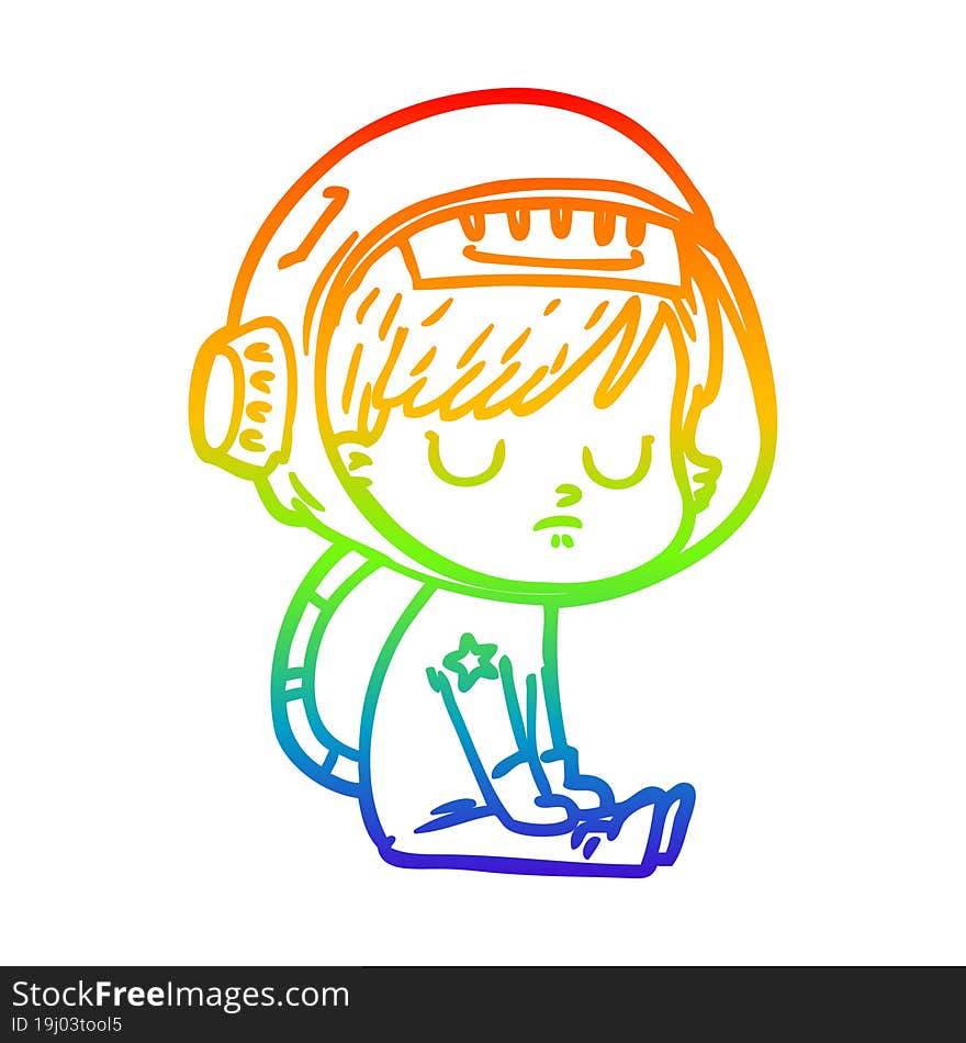 rainbow gradient line drawing of a cartoon astronaut woman