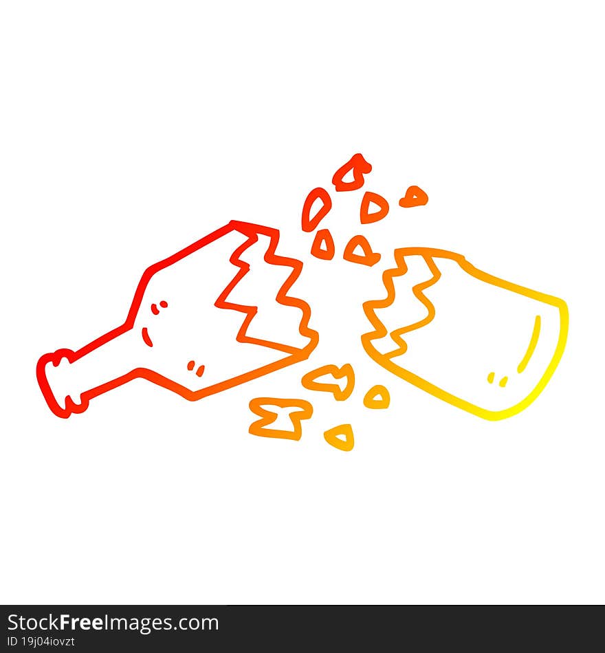 warm gradient line drawing of a cartoon  smashed glass bottle