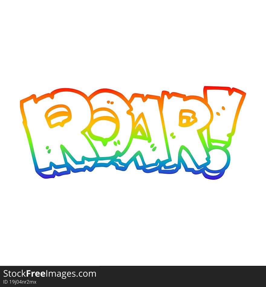 rainbow gradient line drawing cartoon roar text