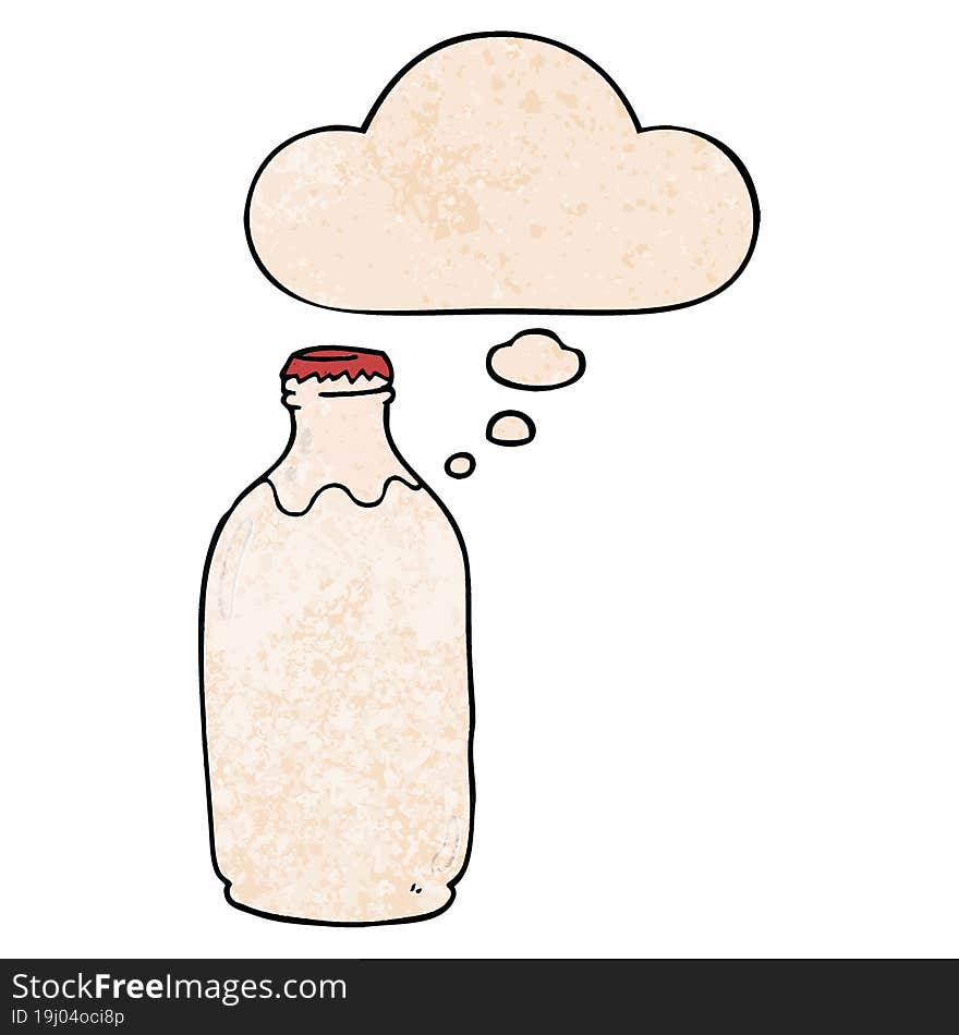 cartoon milk bottle and thought bubble in grunge texture pattern style