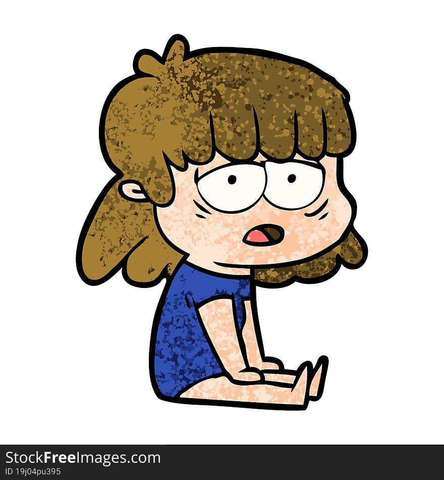 cartoon tired woman. cartoon tired woman