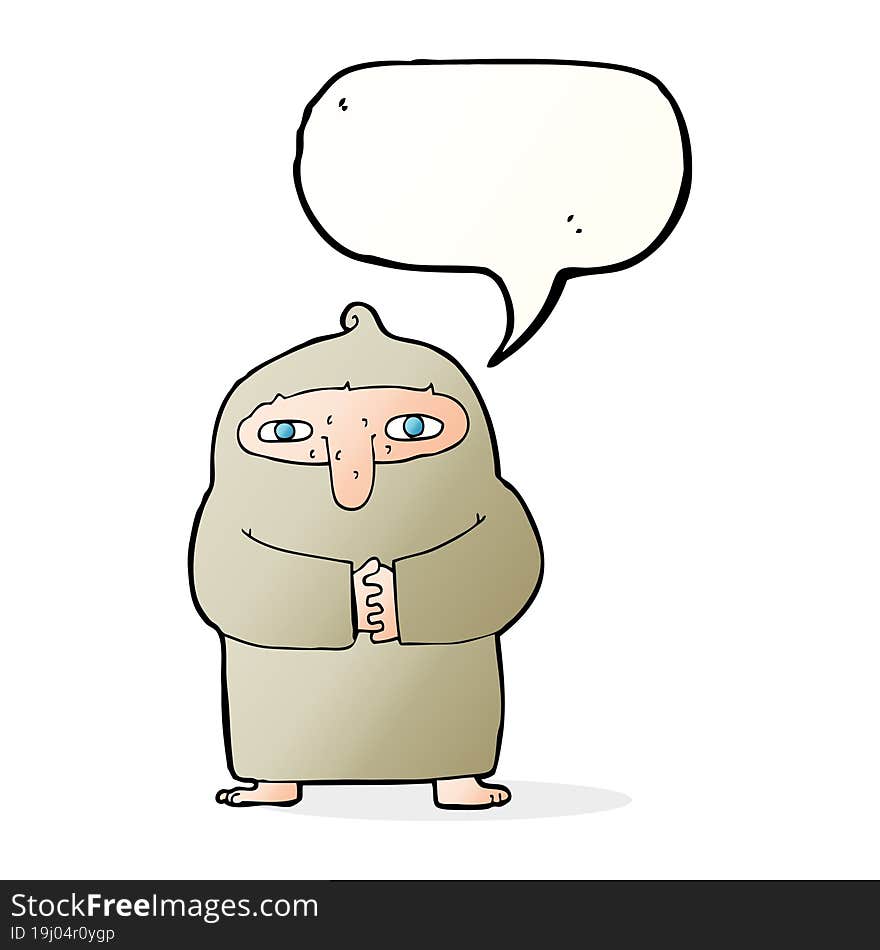 cartoon monk in robe with speech bubble