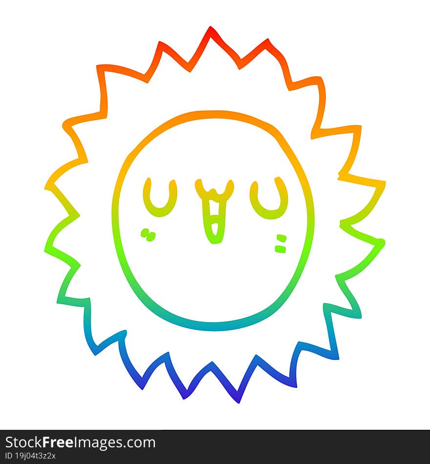 rainbow gradient line drawing of a cartoon sun