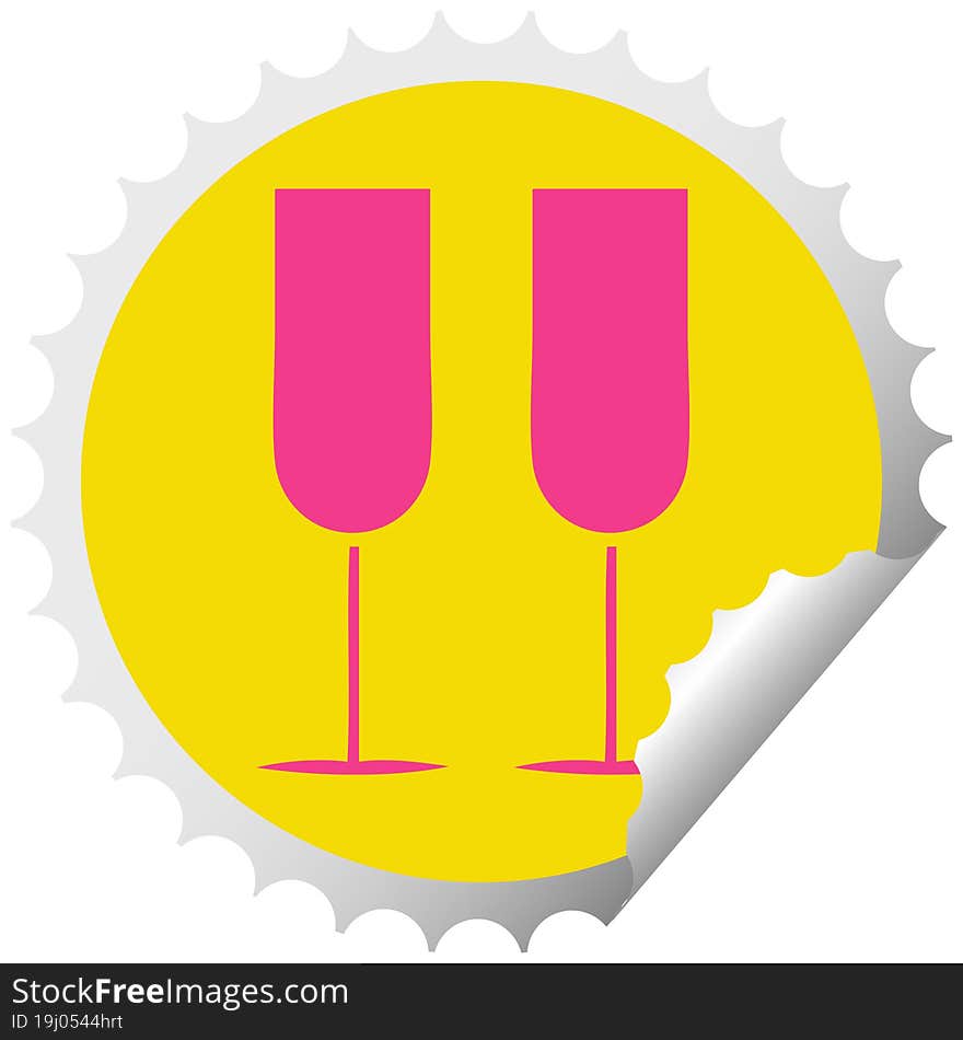 circular peeling sticker cartoon of a champagne flutes