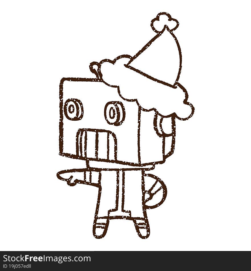 Festive Robot Charcoal Drawing