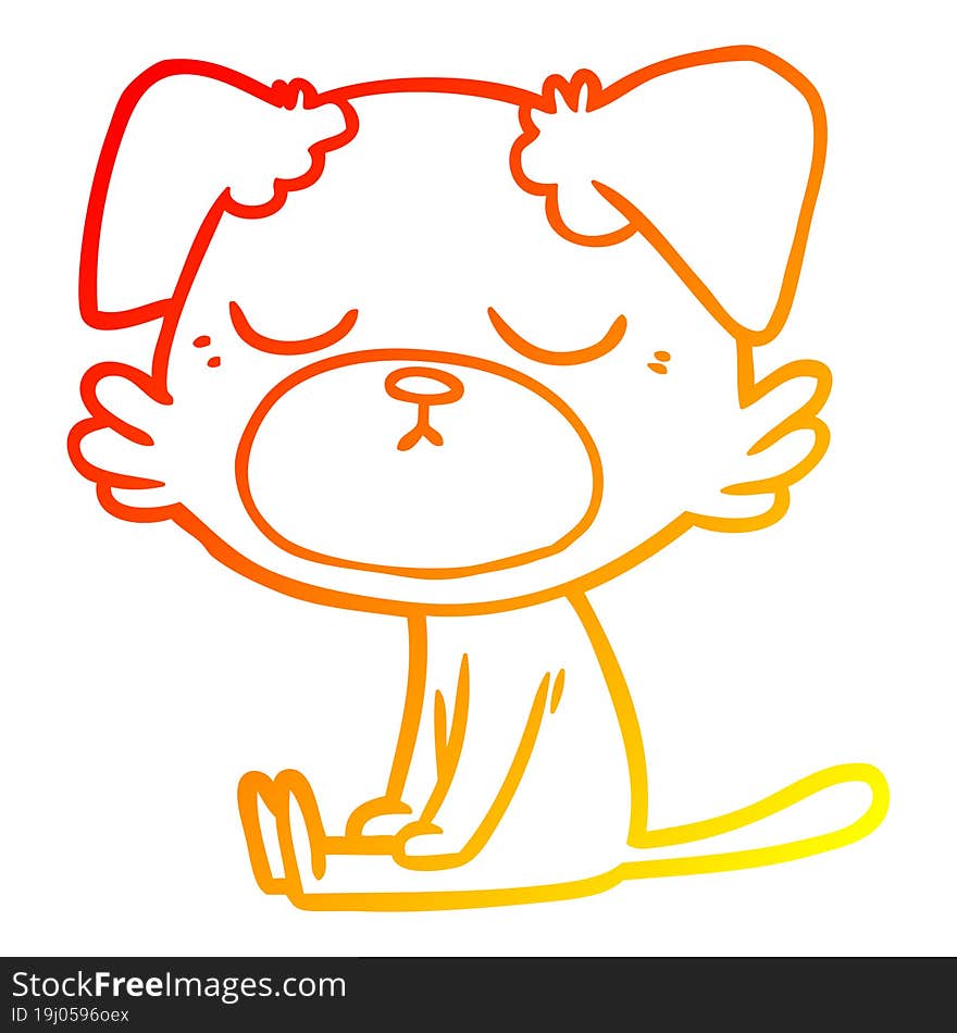 warm gradient line drawing of a cute cartoon dog