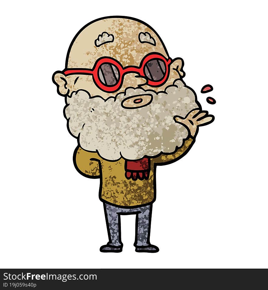 cartoon curious man with beard and sunglasses. cartoon curious man with beard and sunglasses