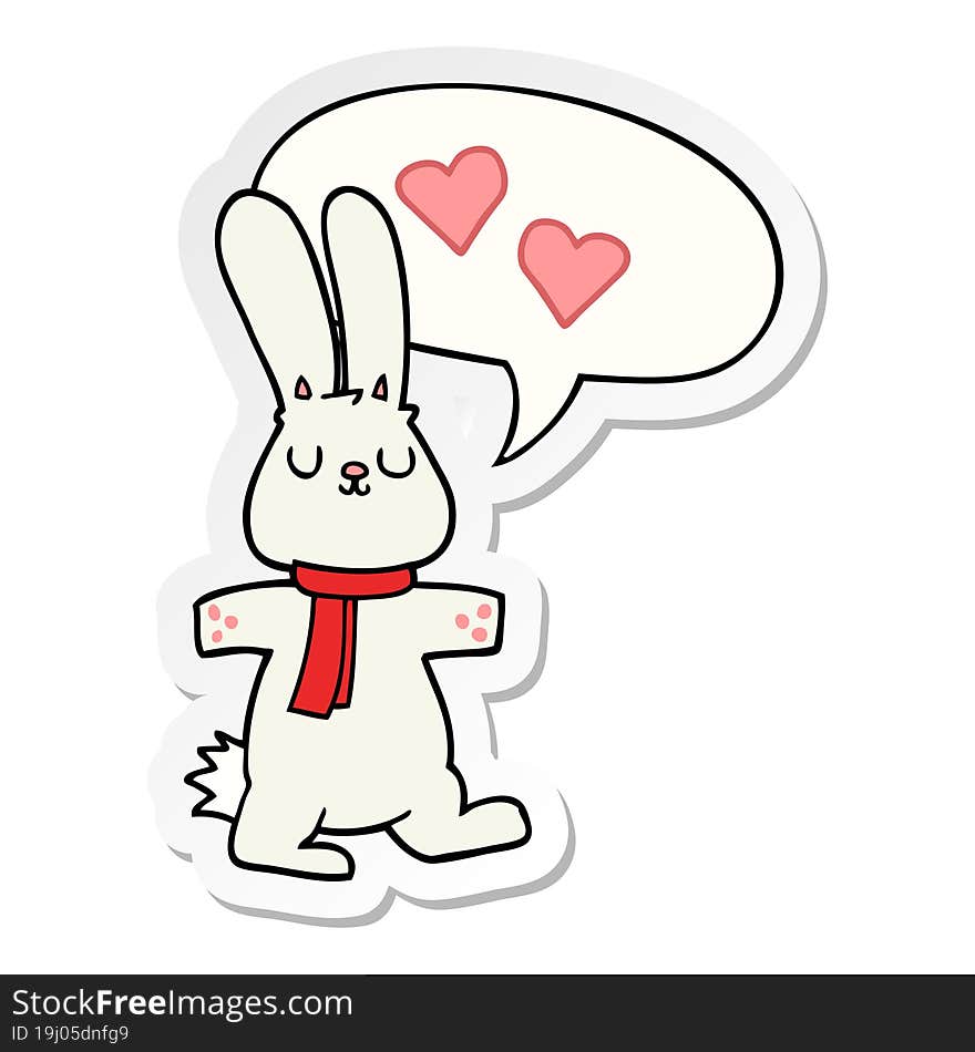 Cartoon Rabbit In Love And Speech Bubble Sticker