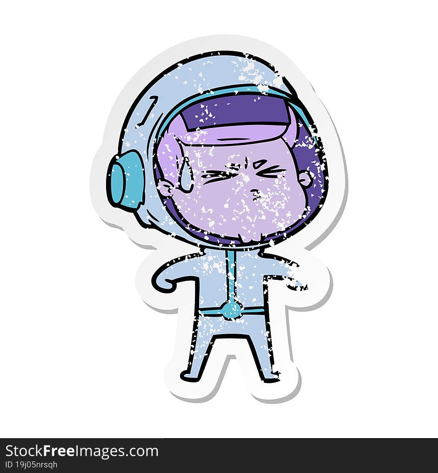 distressed sticker of a cartoon stressed astronaut