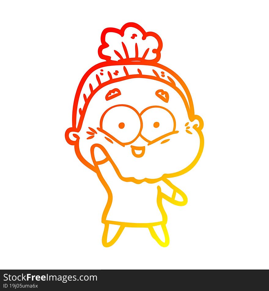 warm gradient line drawing cartoon happy old woman