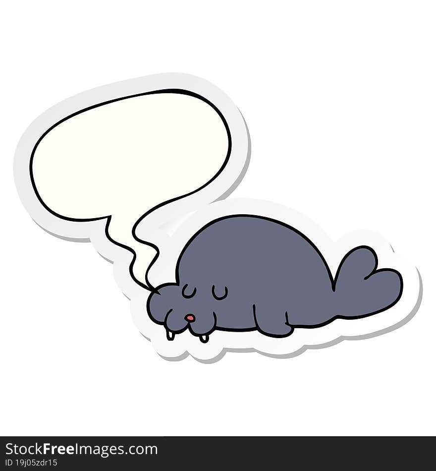 Cartoon Walrus And Speech Bubble Sticker