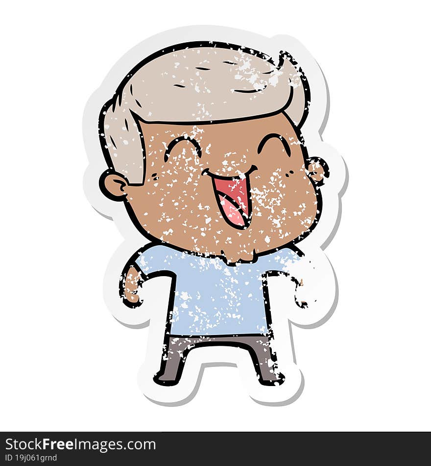 Distressed Sticker Of A Cartoon Man Laughing