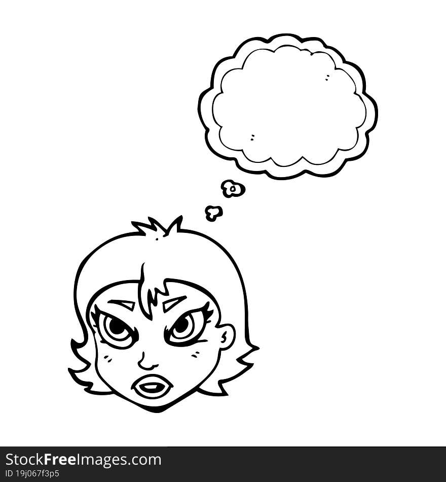 freehand drawn thought bubble cartoon angry female face